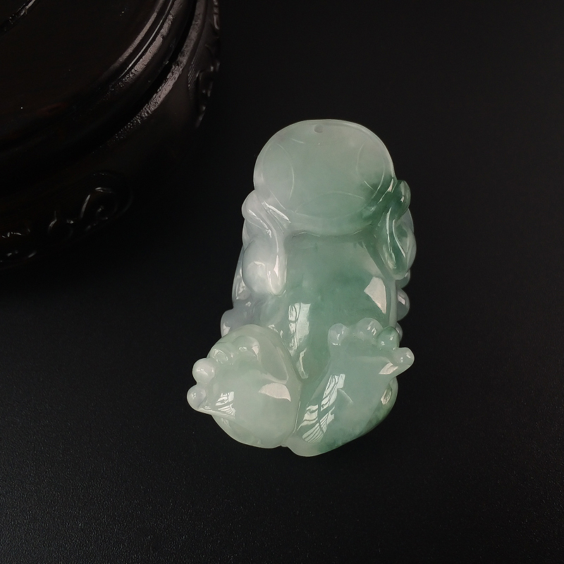 缅甸天然糯种翡翠貔貅吊坠-红掌柜