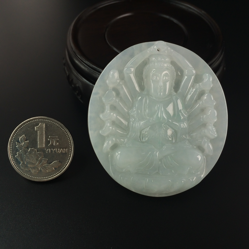 糯种翡翠千手观音牌吊坠-红掌柜