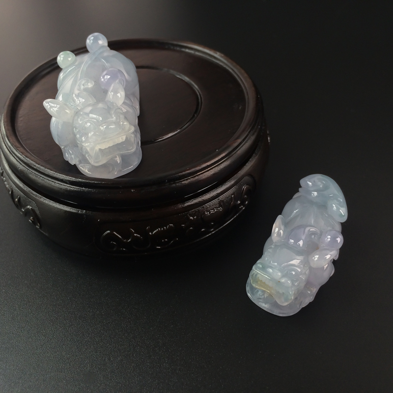 天然冰糯种紫罗兰翡翠貔貅吊坠-红掌柜