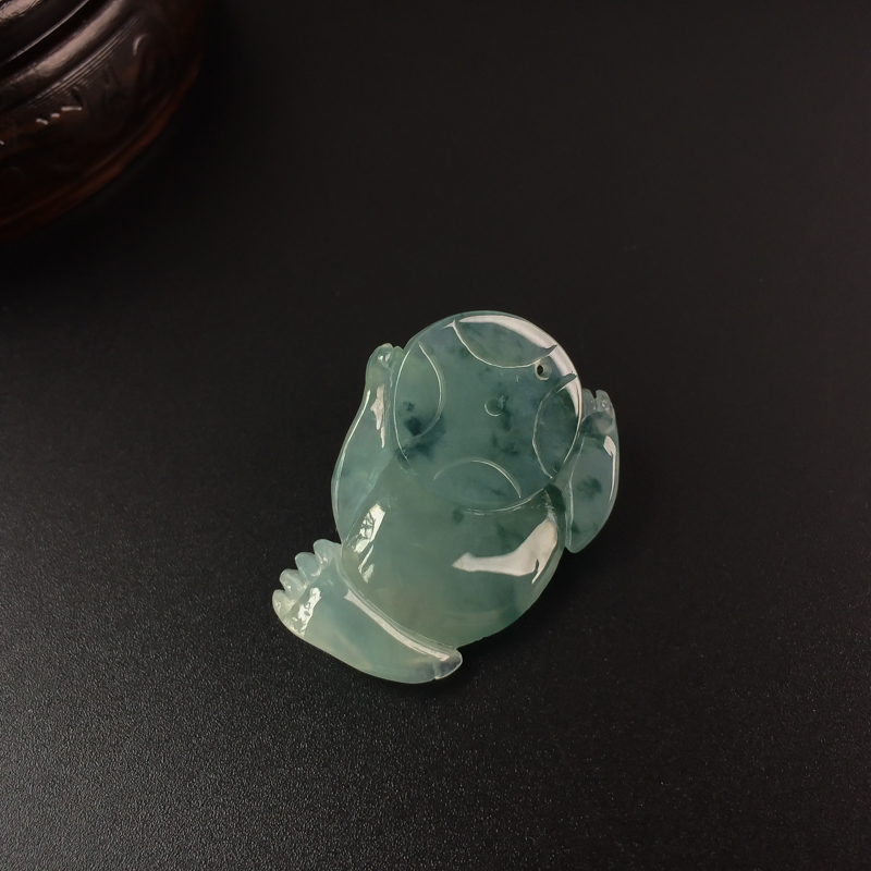 缅甸天然冰糯种翡翠三足金蟾吊坠-红掌柜