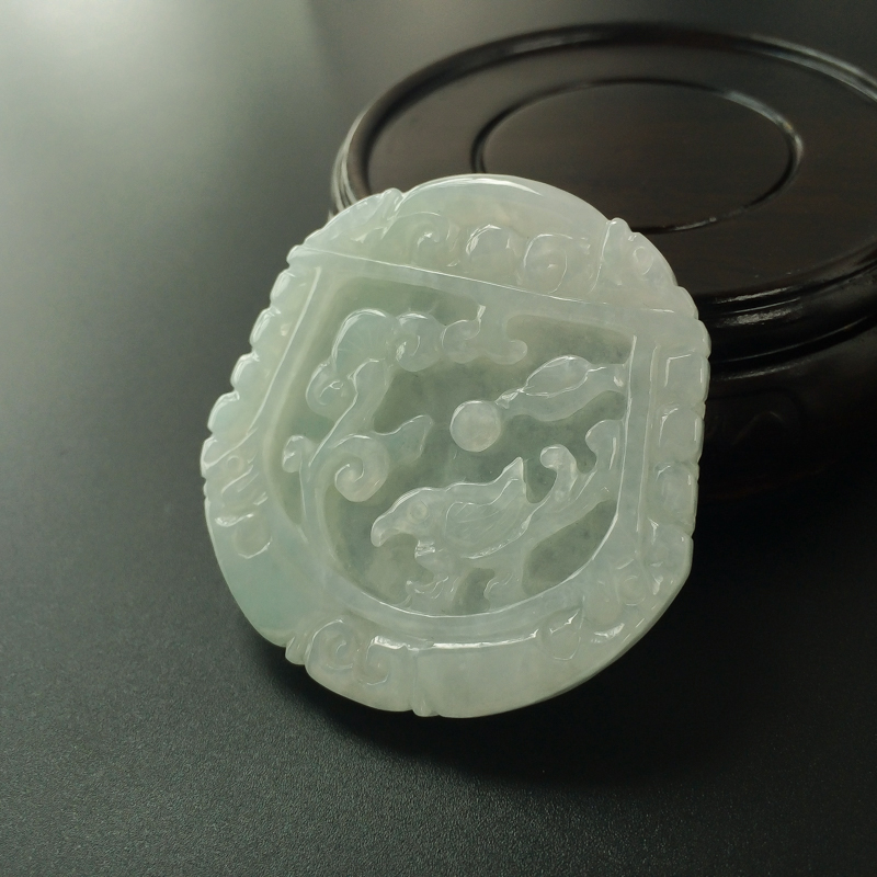 缅甸糯种淡绿翡翠喜鹊报春吊坠-红掌柜