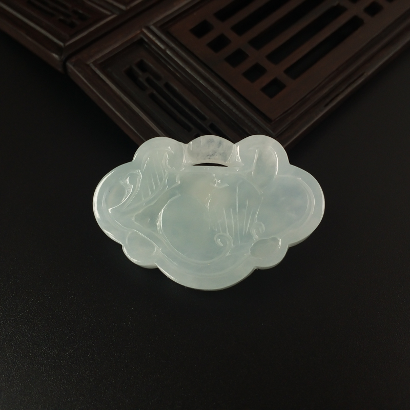 缅甸天然糯种翡翠长命锁吊坠-红掌柜