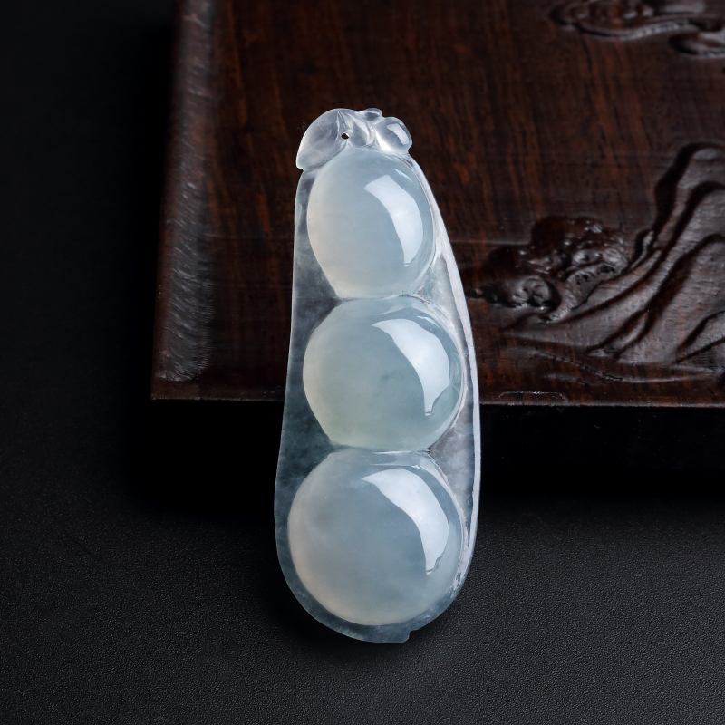 缅甸天然冰糯种浅绿翡翠福豆吊坠-红掌柜
