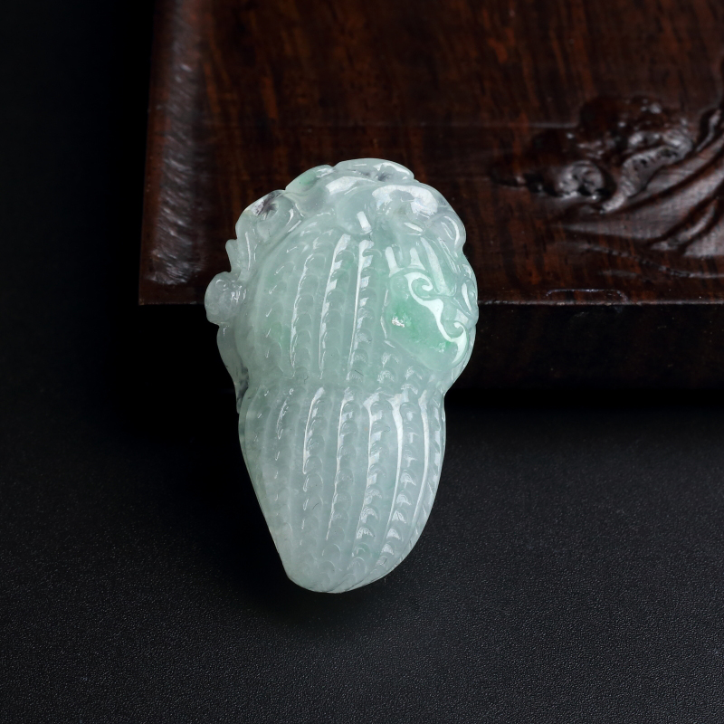 缅甸天然糯种浅绿翡翠花生吊坠-红掌柜