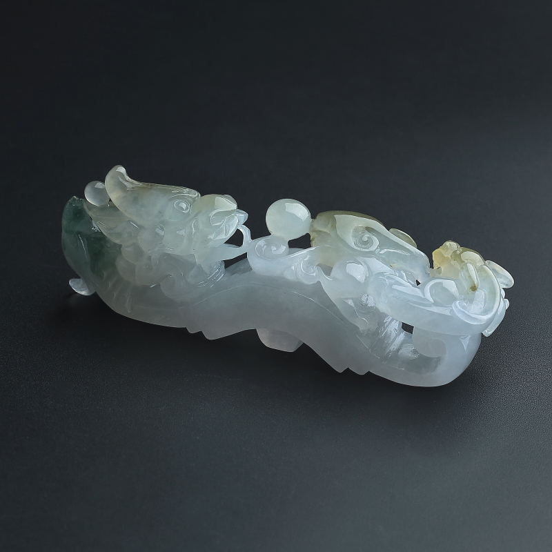 A货天然糯种飘花翡翠双龙戏珠吊坠 - 红掌柜