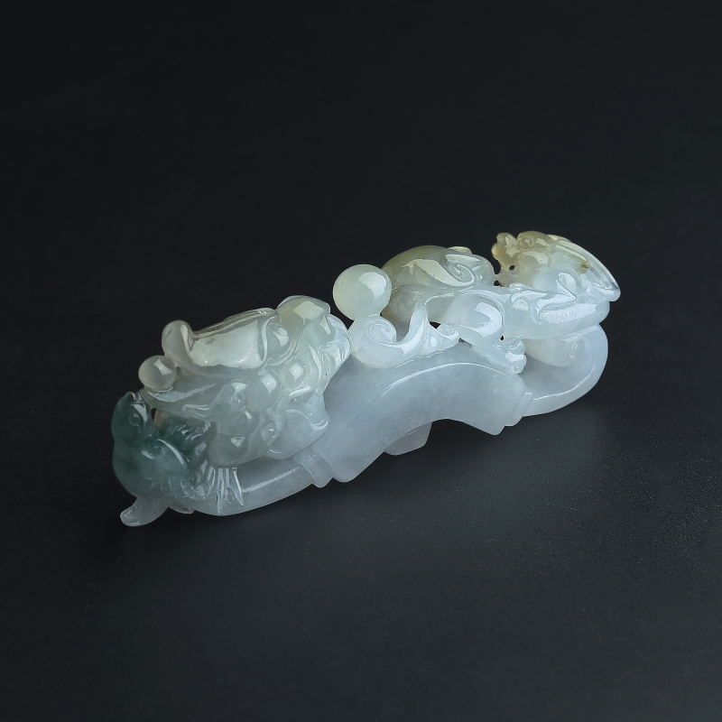 天然糯种飘花翡翠双龙戏珠吊坠 - 红掌柜