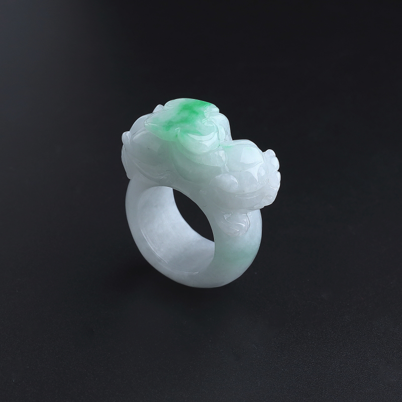 缅甸A货天然糯种飘花翡翠貔貅扳指 - 红掌柜