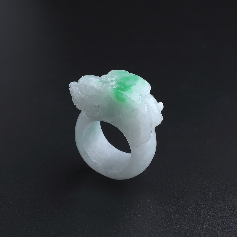 天然糯种飘花翡翠貔貅扳指 - 红掌柜
