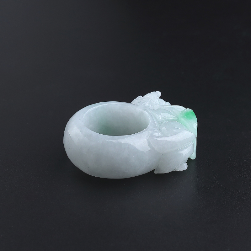 缅甸A货天然糯种飘花翡翠扳指 - 红掌柜