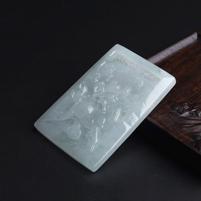 缅甸天然糯种翡翠麒麟牌吊坠-红掌柜