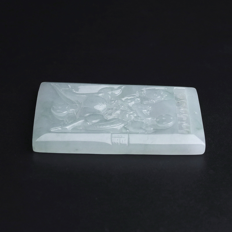 糯种飘花翡翠麒麟牌吊坠-红掌柜