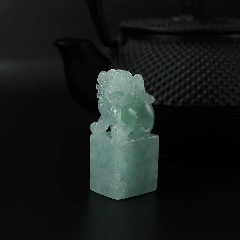 缅甸天然糯种浅绿翡翠貔貅印章-红掌柜