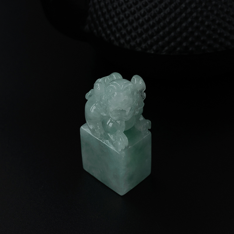 缅甸天然糯种翡翠貔貅印章-红掌柜