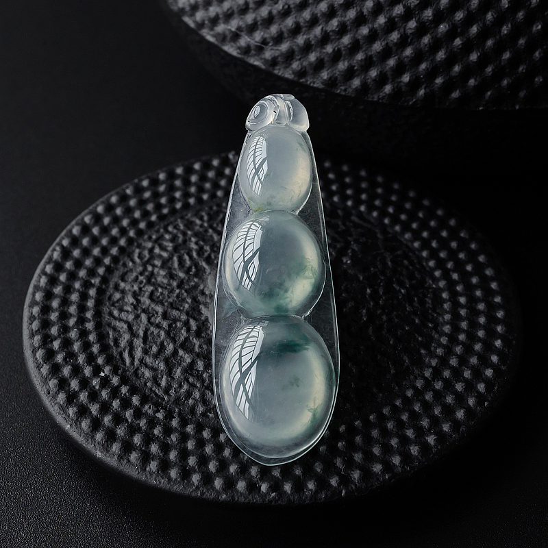 缅甸天然冰糯种飘花翡翠福豆吊坠-红掌柜