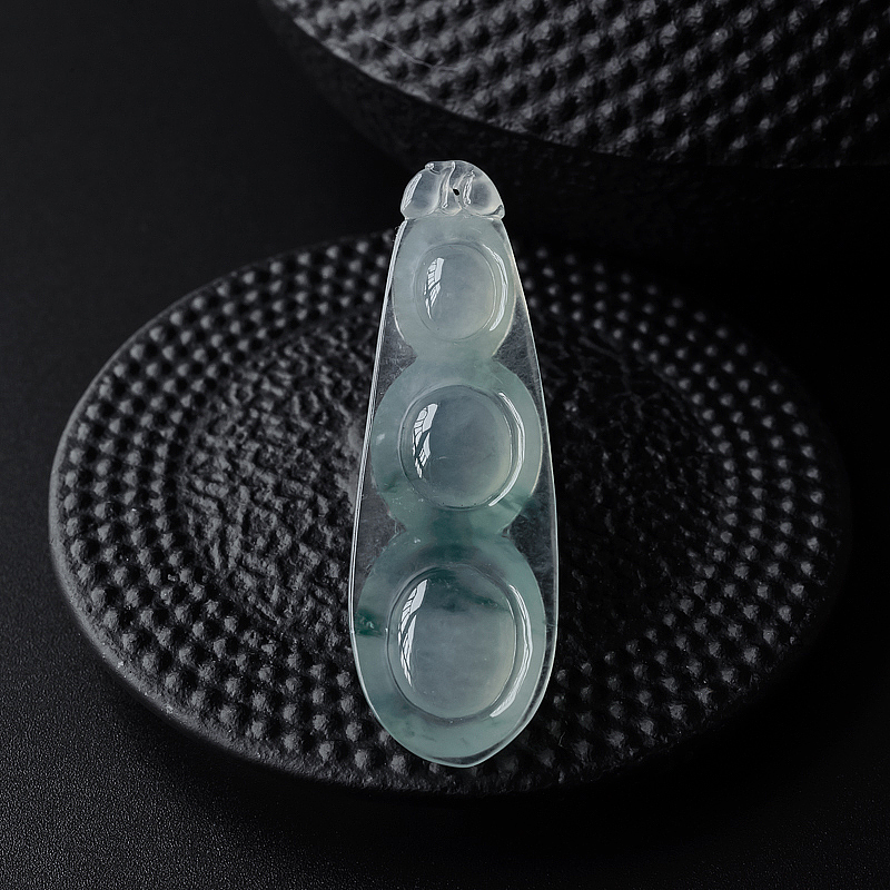 缅甸天然飘花翡翠福豆吊坠-红掌柜