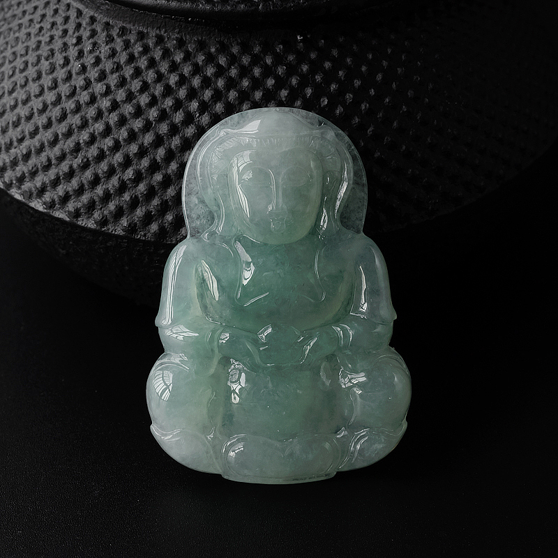 缅甸天然冰糯种浅绿翡翠观音吊坠-红掌柜