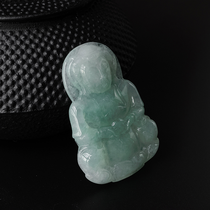 缅甸冰糯种浅绿翡翠观音吊坠-红掌柜
