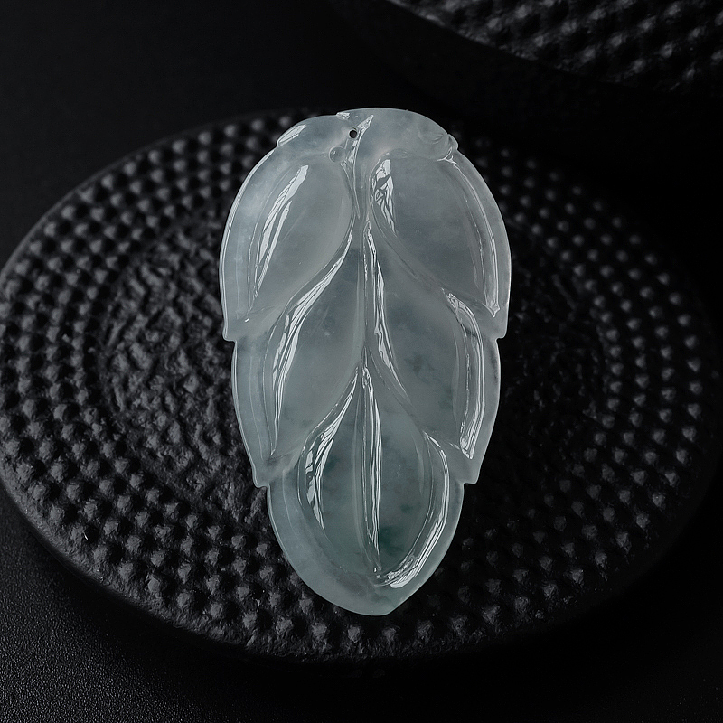 缅甸天然冰糯种翡翠叶子吊坠-红掌柜