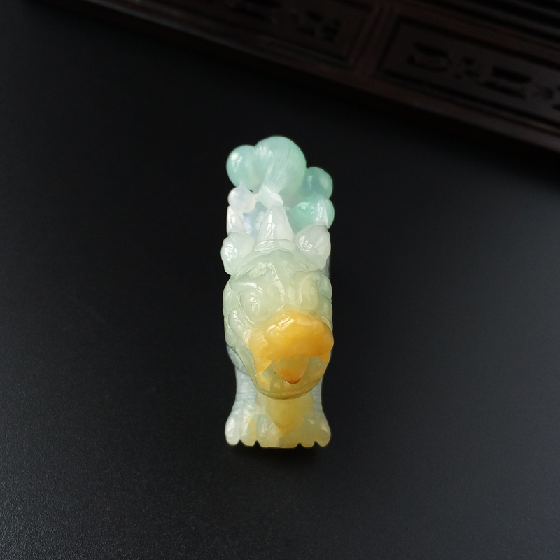 天然糯种浅绿飘黄翡翡翠貔貅吊坠-红掌柜