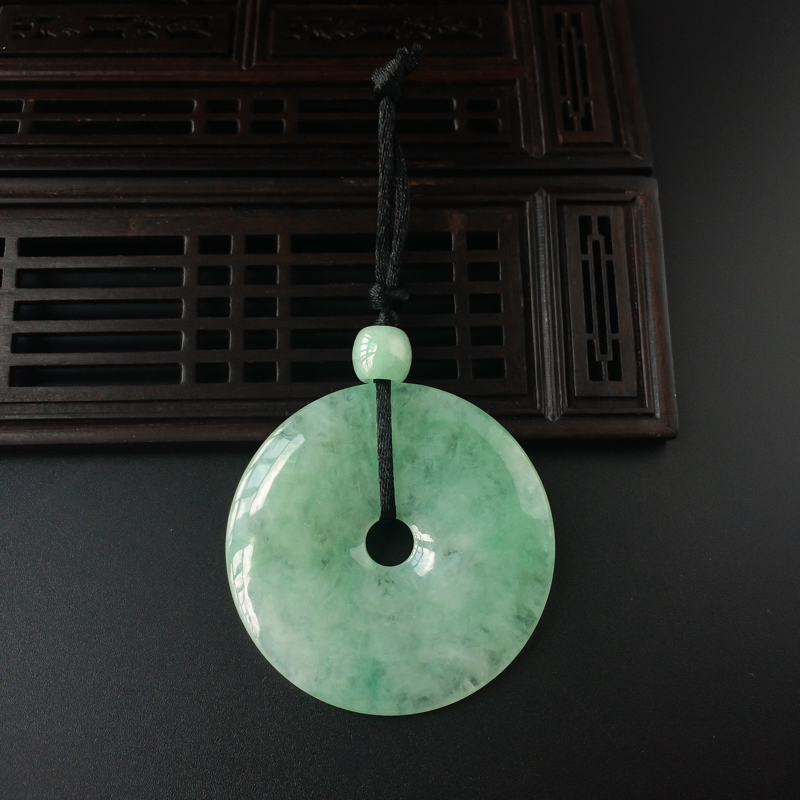缅甸A货天然糯冰种浅绿翡翠平安扣吊坠 - 红掌柜
