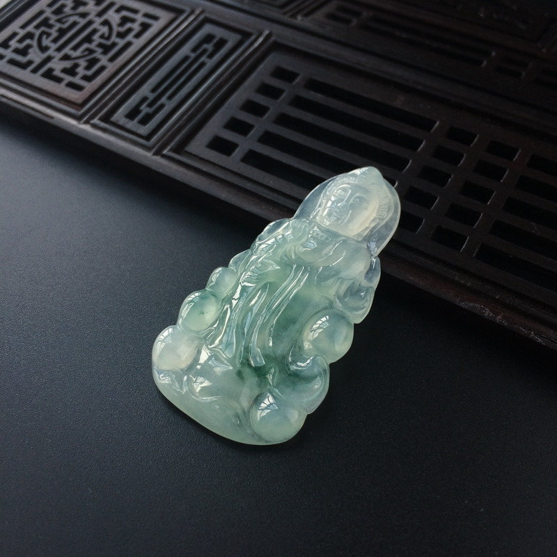 A货天然糯种飘花翡翠观音吊坠 - 红掌柜