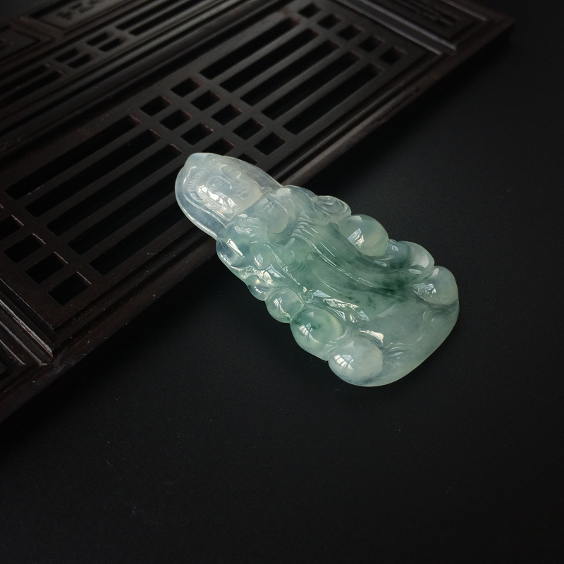 天然糯种飘花翡翠观音吊坠 - 红掌柜
