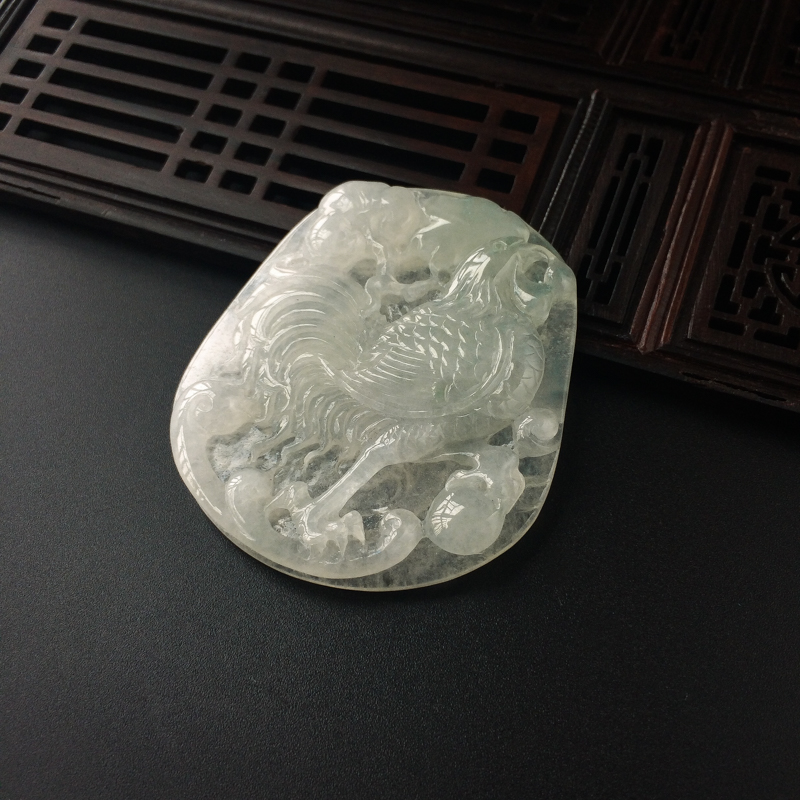 缅甸糯种淡绿翡翠鸡牌吊坠-红掌柜
