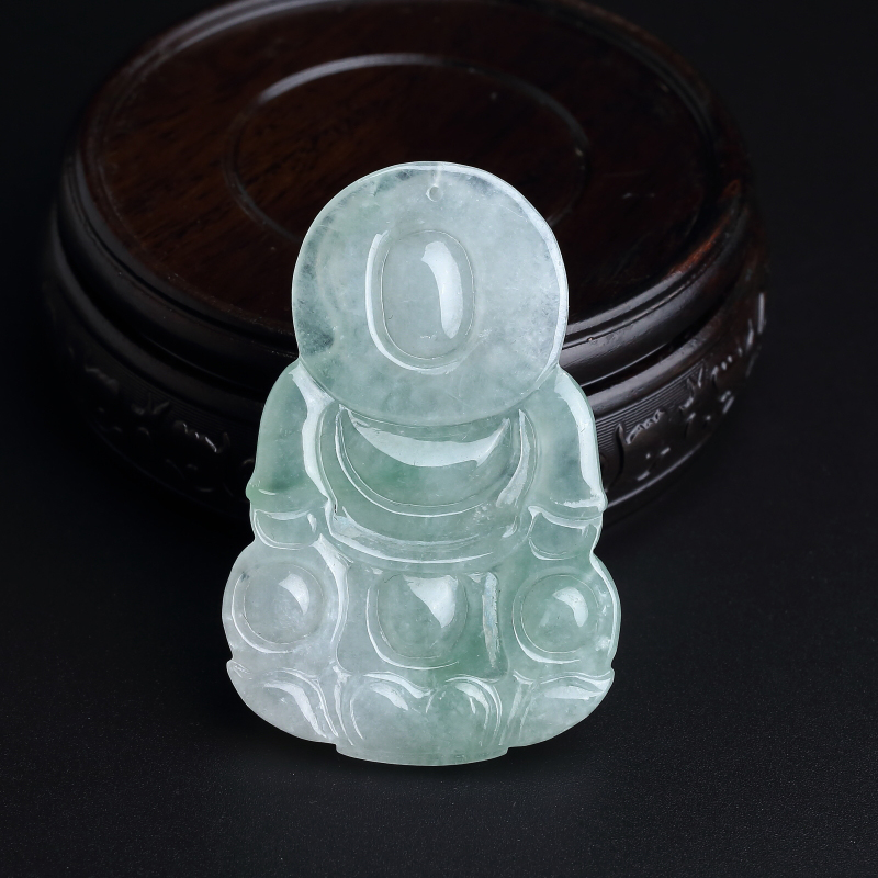 缅甸天然飘绿翡翠观音吊坠-红掌柜