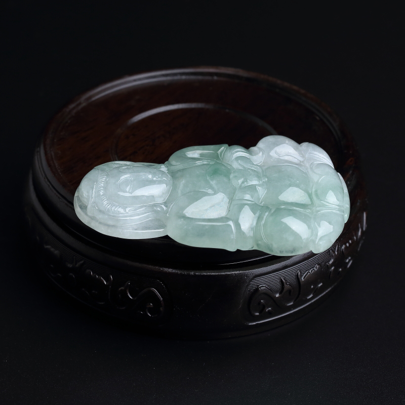 缅甸天然糯种飘绿翡翠吊坠-红掌柜