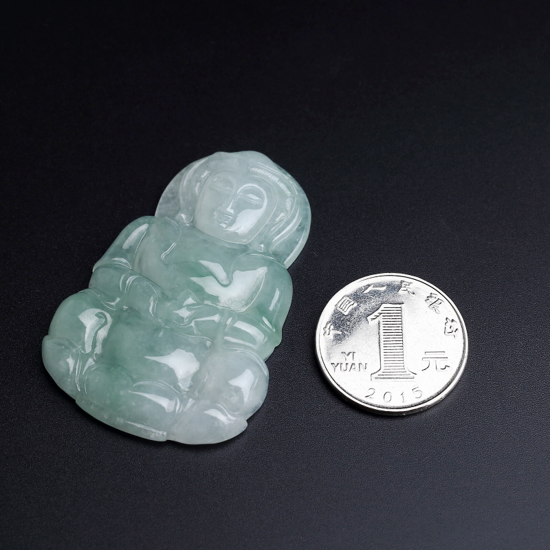 糯种飘绿翡翠观音吊坠-红掌柜