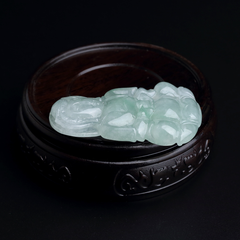 缅甸天然糯种飘绿翡翠吊坠-红掌柜