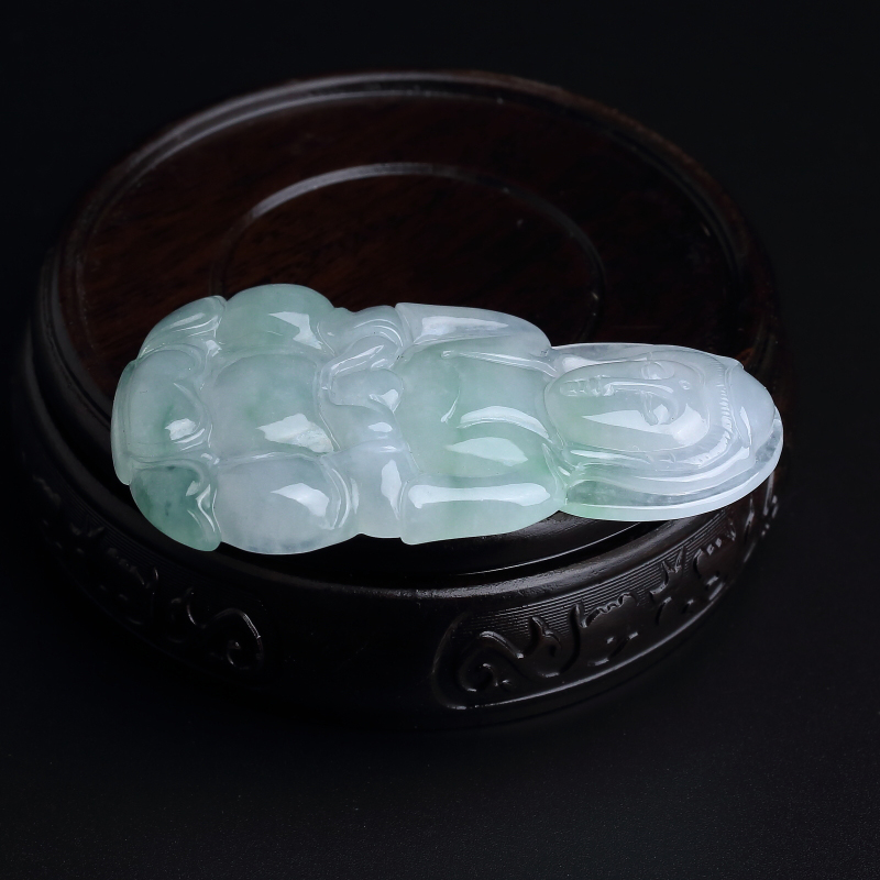 缅甸天然糯种翡翠观音吊坠-红掌柜