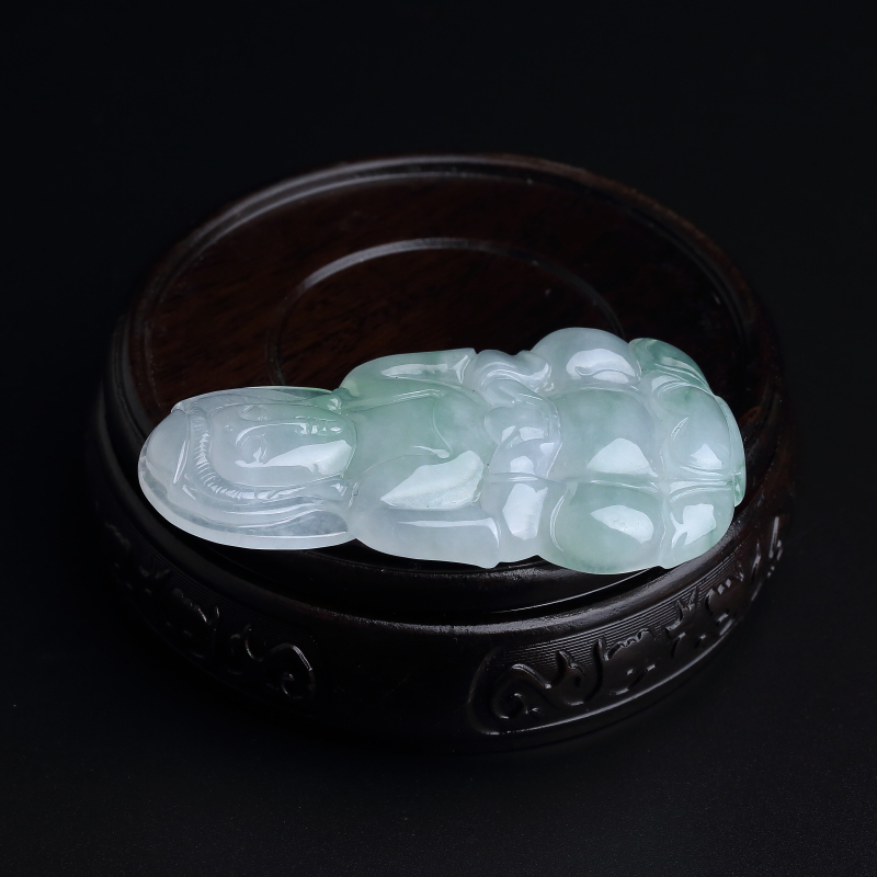 缅甸天然糯种飘绿翡翠吊坠-红掌柜