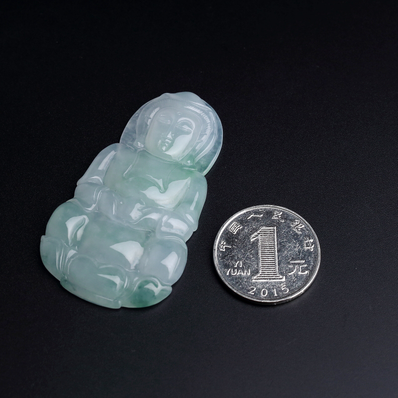 糯种飘绿翡翠观音吊坠-红掌柜