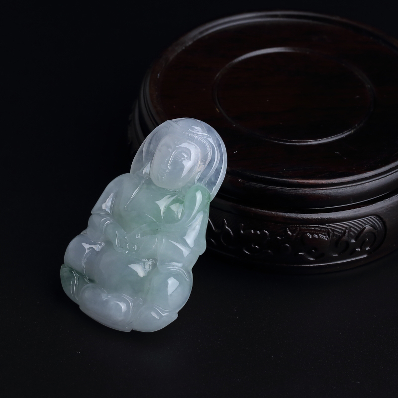 缅甸糯种飘绿翡翠观音吊坠-红掌柜