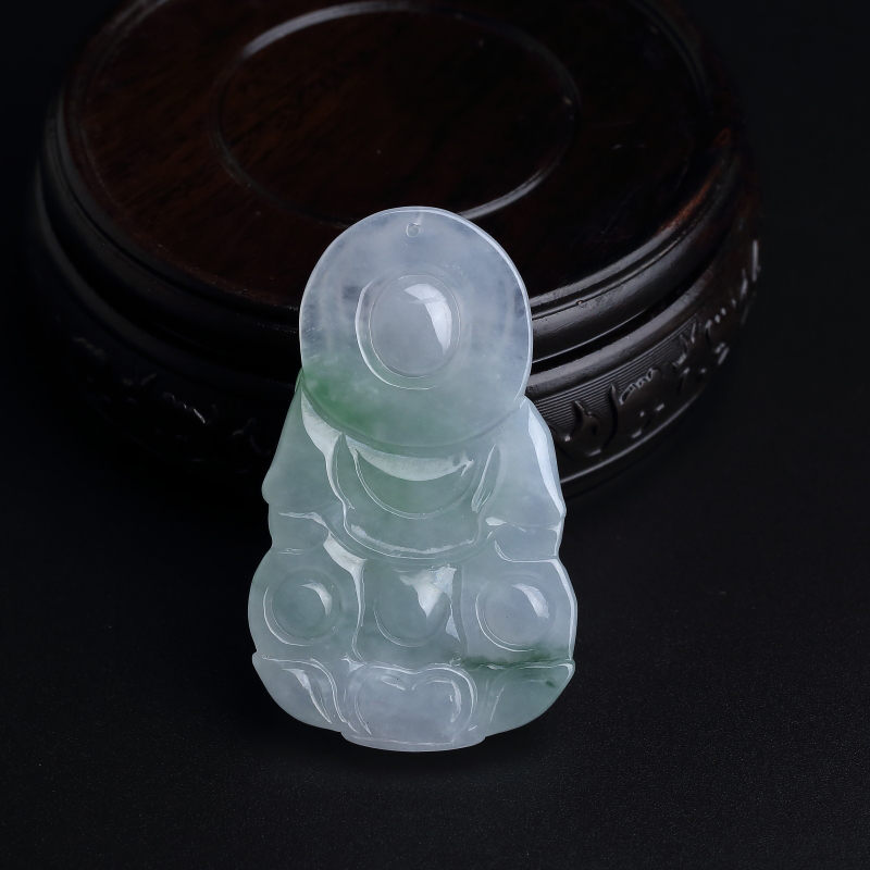 缅甸天然飘绿翡翠观音吊坠-红掌柜