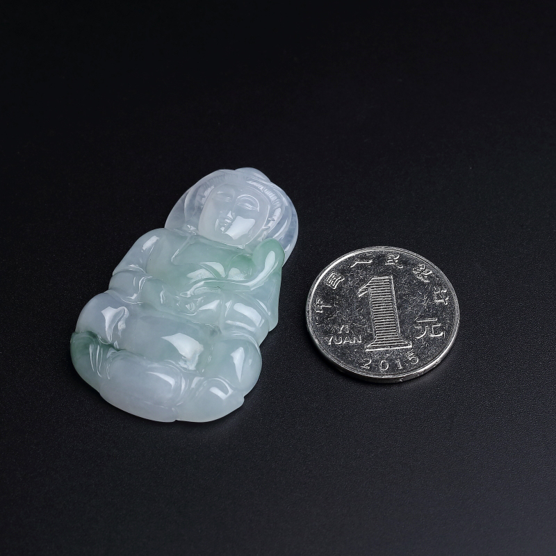 糯种飘绿翡翠观音吊坠-红掌柜