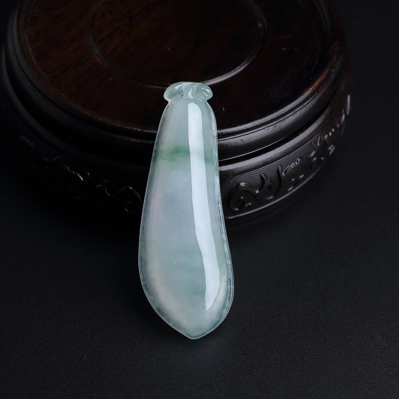 缅甸天然糯种飘花翡翠福瓜吊坠-红掌柜