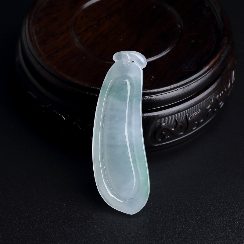 缅甸天然飘花翡翠福瓜吊坠-红掌柜