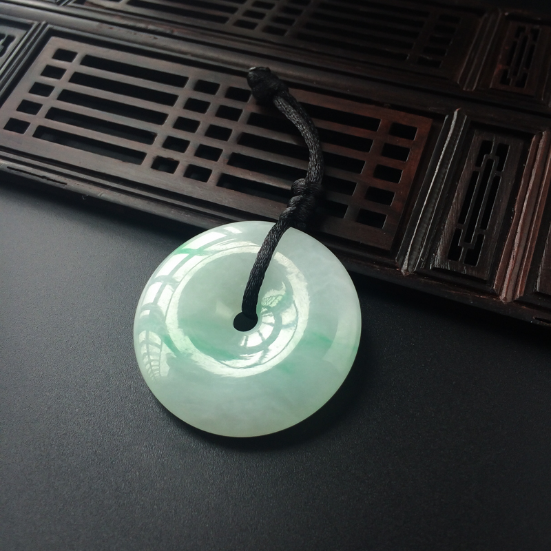 缅甸糯种飘绿翡翠平安扣吊坠-红掌柜