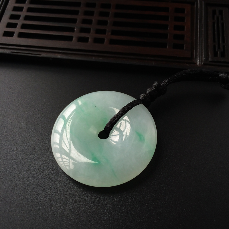 缅甸天然糯种翡翠平安扣吊坠-红掌柜
