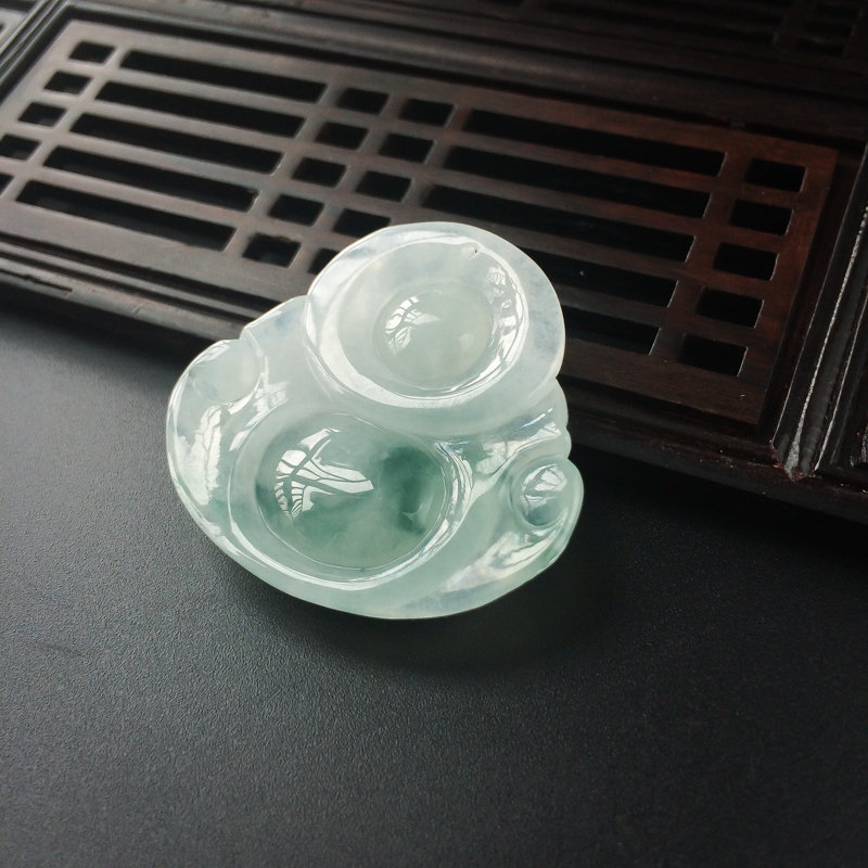 缅甸天然飘花翡翠弥勒佛吊坠-红掌柜