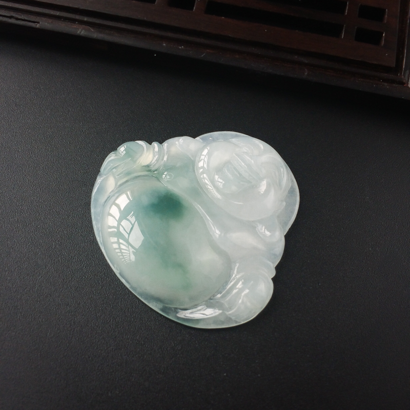 缅甸天然糯种翡翠弥勒佛吊坠-红掌柜