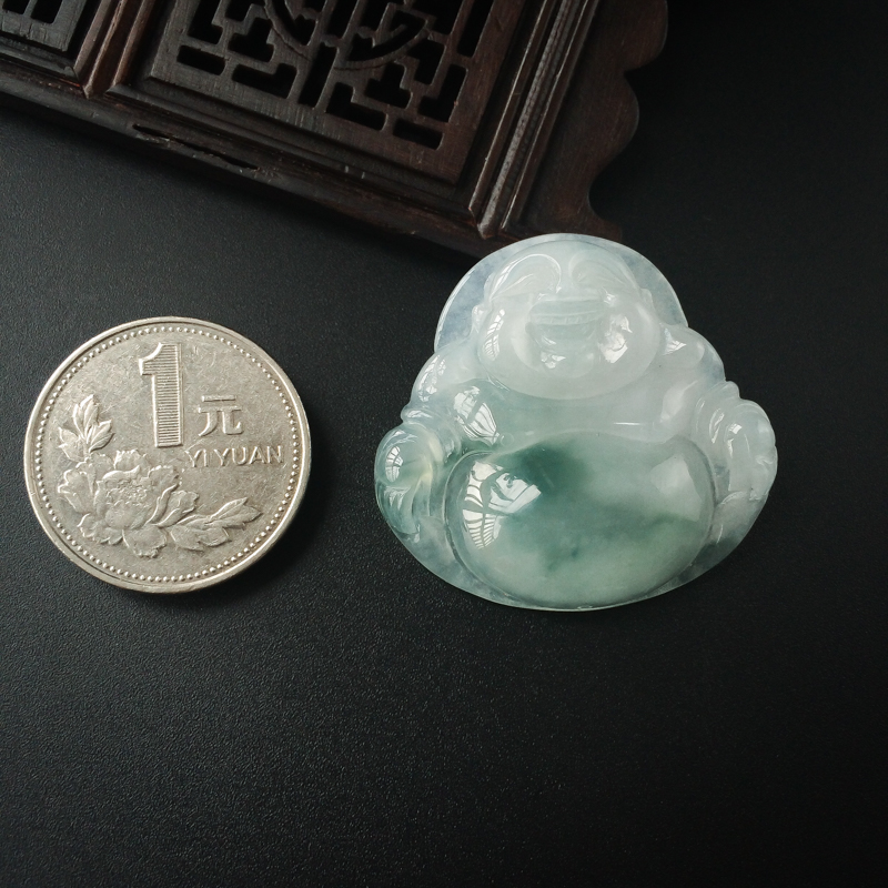 糯种飘花翡翠弥勒佛吊坠-红掌柜