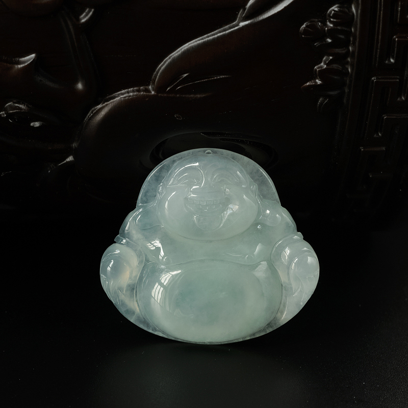 缅甸天然细糯种浅绿翡翠弥勒佛吊坠-红掌柜