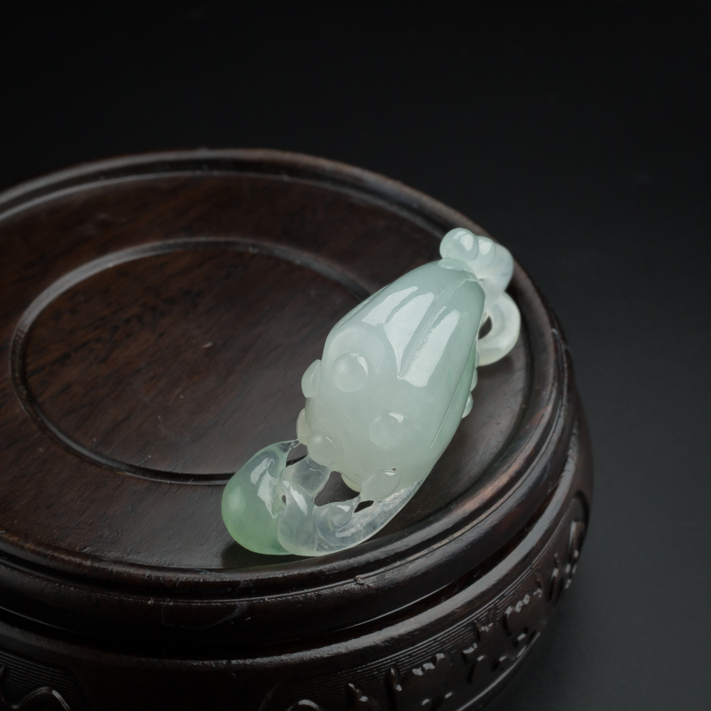 缅甸糯种浅绿翡翠连生贵子吊坠-红掌柜