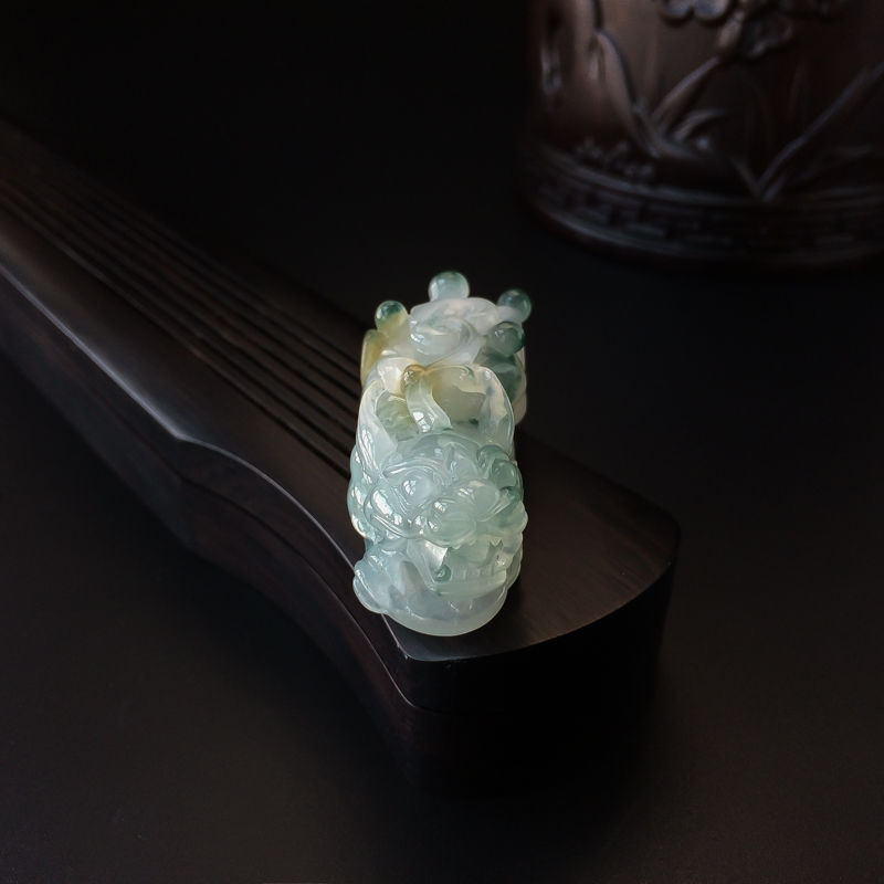 缅甸A货天然糯种飘花飘黄翡翡翠貔貅吊坠 - 红掌柜