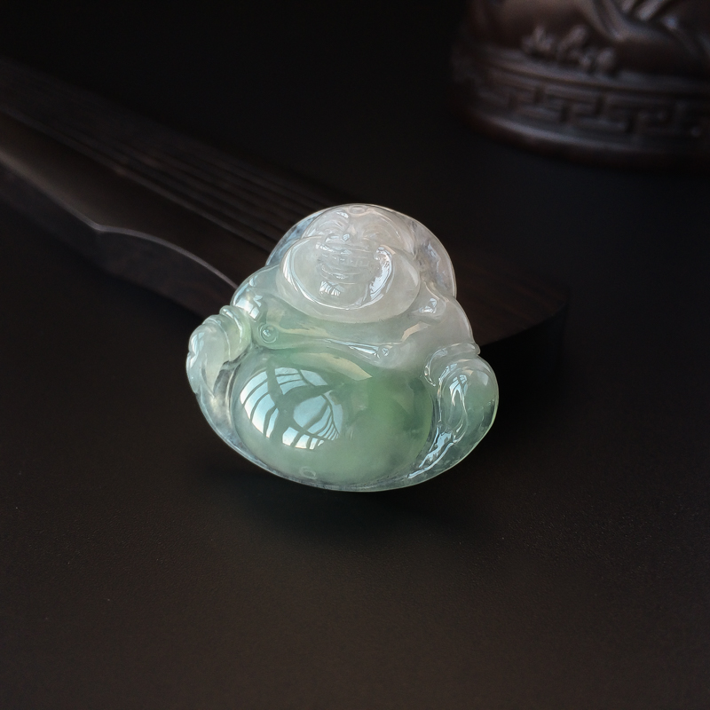 天然糯种浅绿翡翠弥勒佛吊坠 - 红掌柜