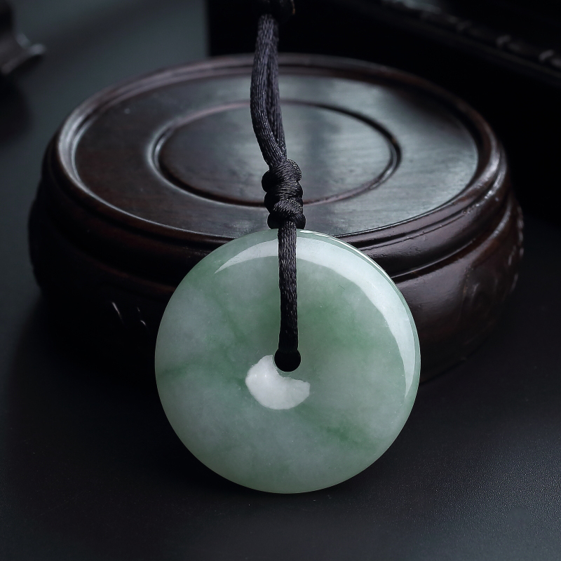 缅甸A货天然糯种淡绿翡翠平安扣吊坠 - 红掌柜