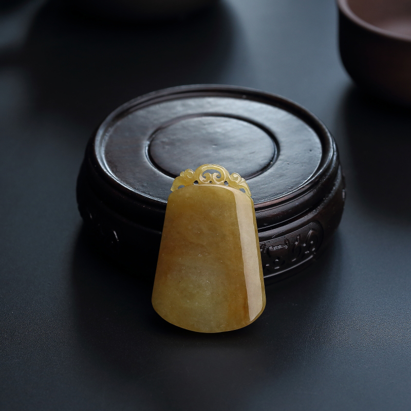 A货天然糯种黄翡无事牌吊坠 - 红掌柜